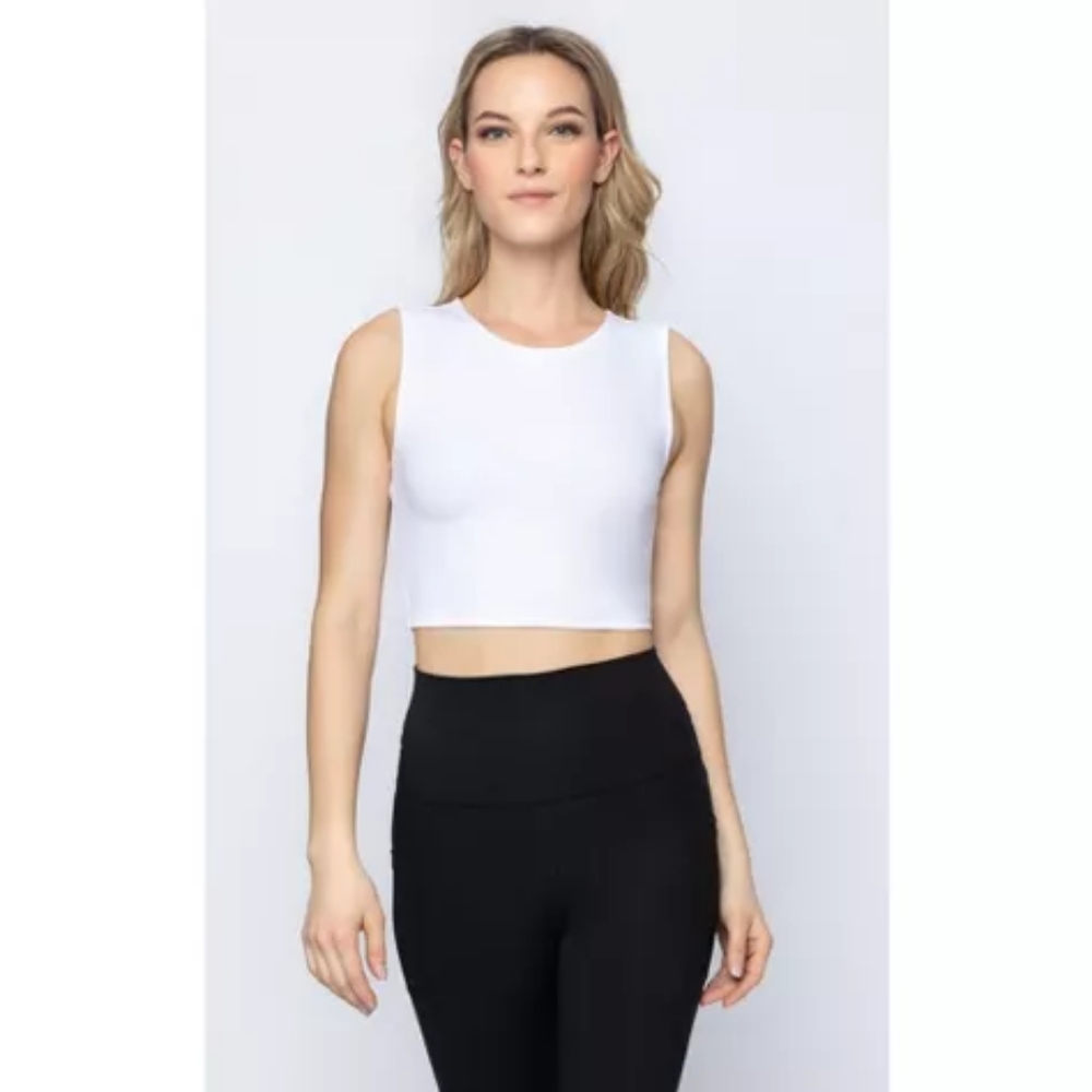 Yogalicious 2 Pc White Apricot Orange Nicki Muscle Crop Tank Tops Womens Size L - Picture 2 of 10